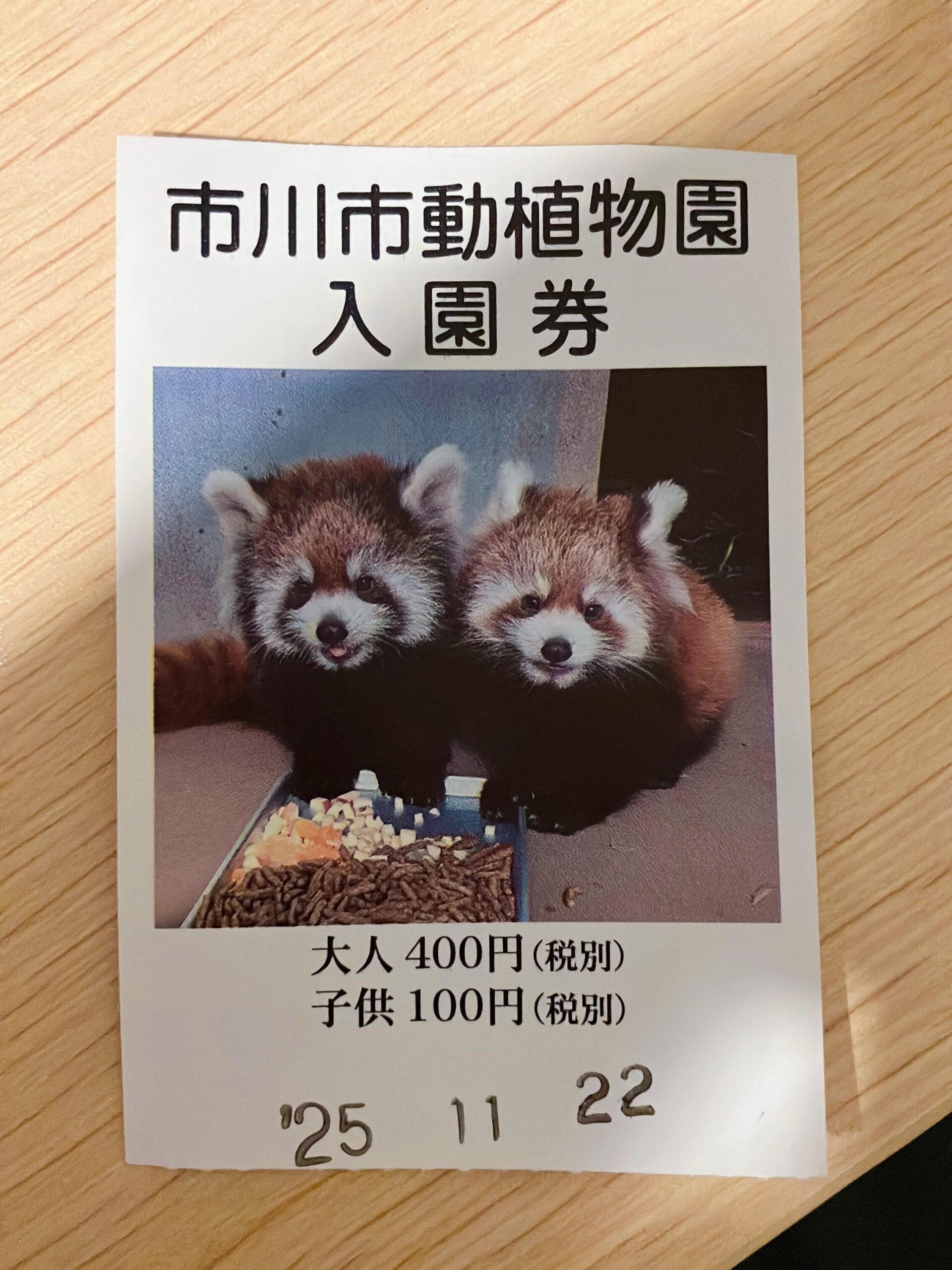市川市動植物園の入場券